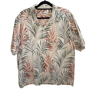 Tommy Bahama Men's XXL Cotton Silk Blend Tropical Palm Leaf Print Camp Shirt